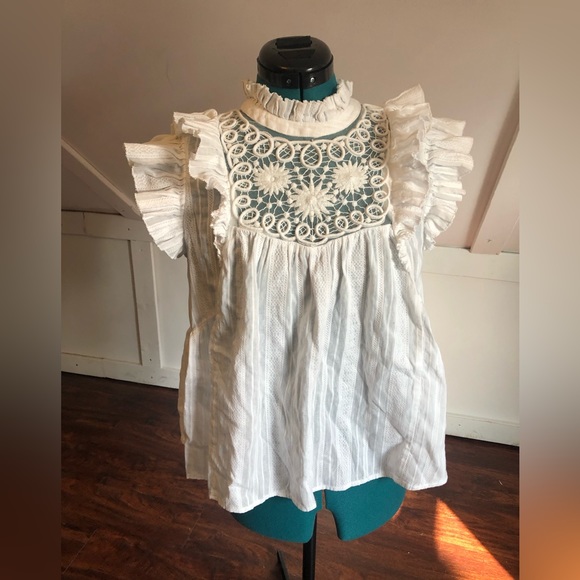 Sea New York Tops - Sea New York White Ona Flounce Top with Lace - Ruffle Blouse, 4